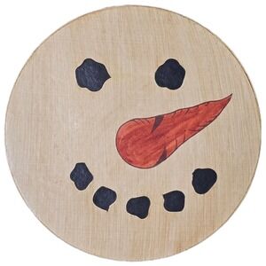 Round Snowman Face Christmas Ornaments Set‎ of 7 Wood Sleigh Lights Mittens wood